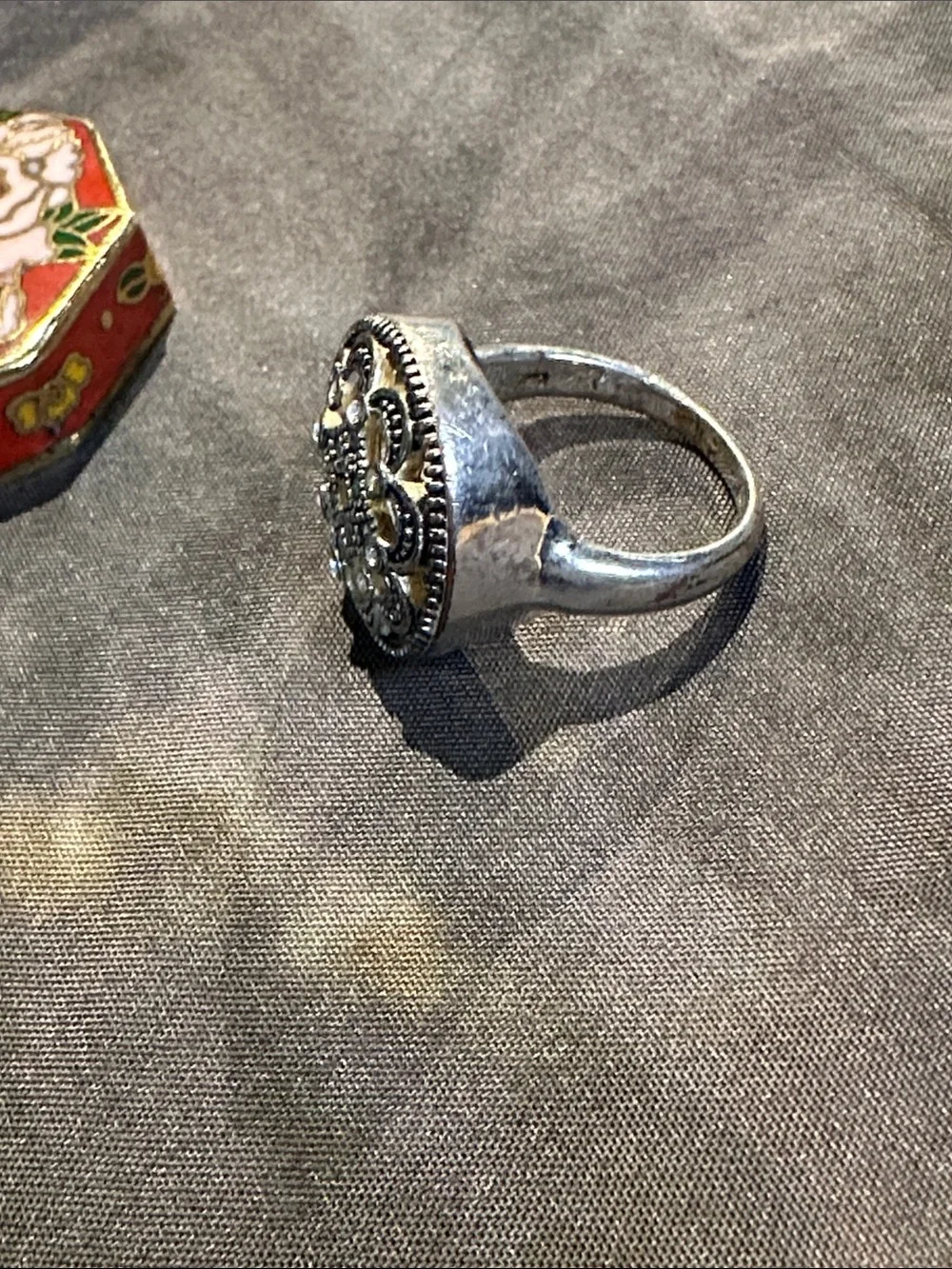 Ornate 925 Silver Filigree Cocktail Ring - Women size 8.5